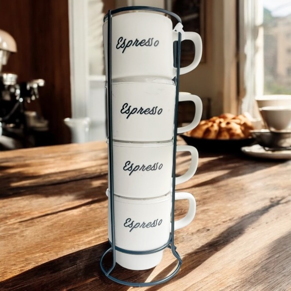Other - NWT MATTE WHITE CERAMIC Stackable Espresso Mugs Set